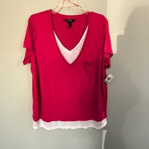 Style & Co Women's Pink V-Neck layered look Top